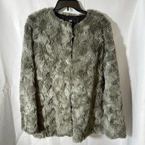 H&M Faux Fur Collarless Jacket Women's Sz 12